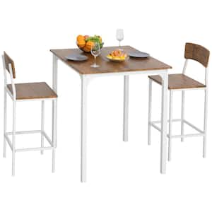 3-Piece White Modern Counter-Height Dining Table with Footrests and Wood-Grain