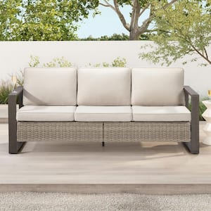 3-Seat Wicker Outdoor Patio Sofa Sectional Couch with Beige Cushions