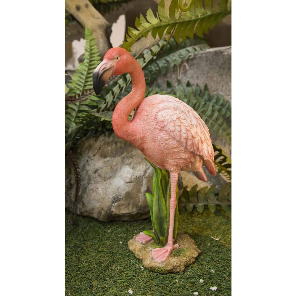 Pink Polyresin Flamingo Garden Statue with Realistic Features