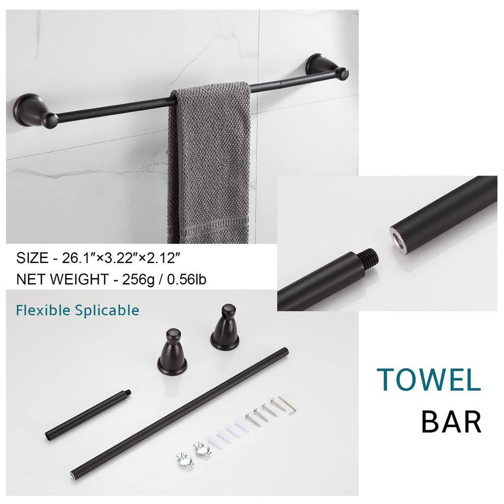 Dark Oil Rubbed Bronze 4-Piece Bathroom Hardware Set with 24" Towel Bar