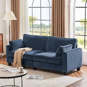 80 in. W Navy Square Arms Chenille Sofa Wood Leg Loveseat with Removable Cushions