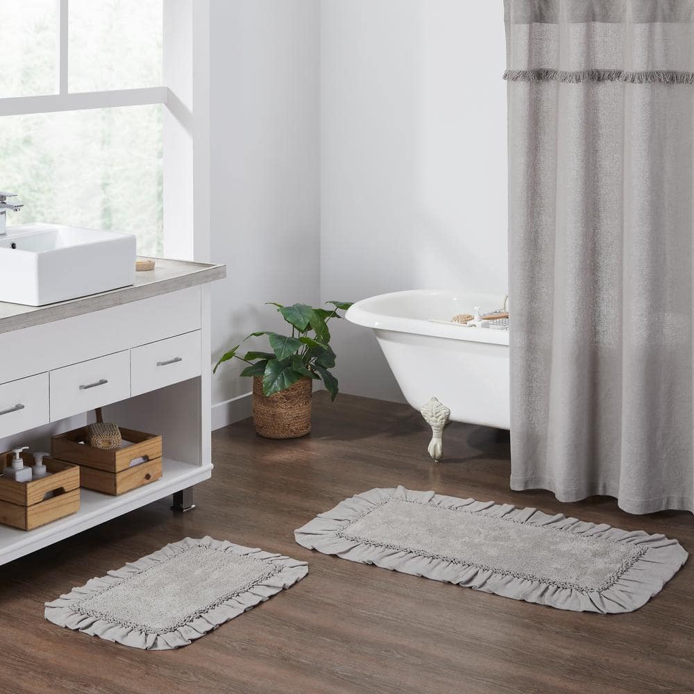 Dove Grey Cotton Burlap Ruffled Bathmat 27x48