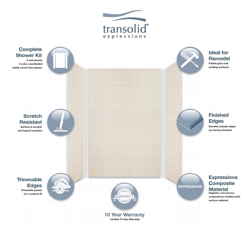 Cameo Beige Composite 3-Panel Shower Wall Kit, 36" x 48" x 72"