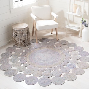 Cape Cod Blue/Yellow 3 ft. x 3 ft. Braided Circles Round Area Rug
