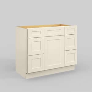 42 in. W x 21 in. D x 34.5 in. H in Antique White Plywood Ready to Assemble Floor Vanity Sink Base Kitchen Cabinet