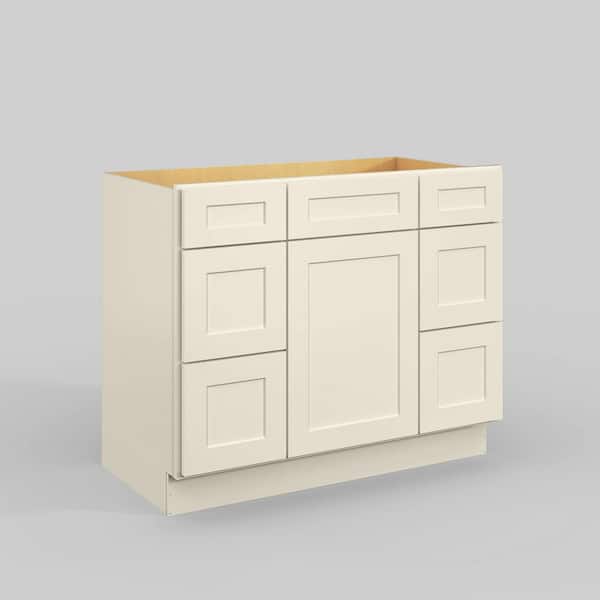Unbranded 42 in. W x 21 in. D x 34.5 in. H in Antique White Plywood Ready to Assemble Floor Vanity Sink Base Kitchen Cabinet