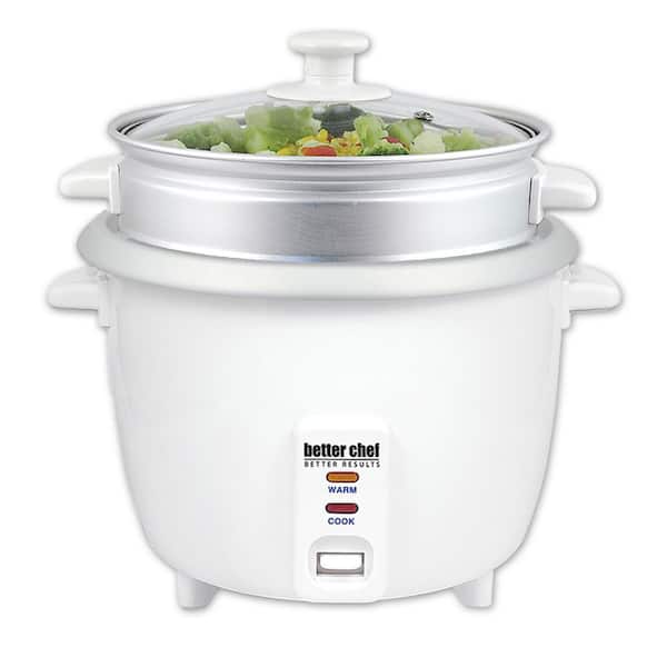 5-Cup Rice Cooker with Food Steamer Attachment in White