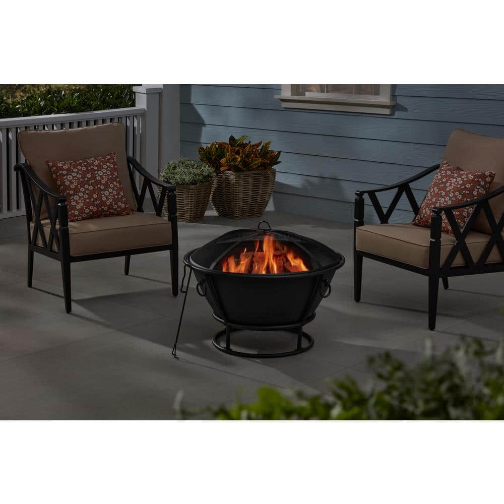 Hampton Bay 30 in. Outdoor Cast Iron Steel Wood Burning Black Fire Pit ...