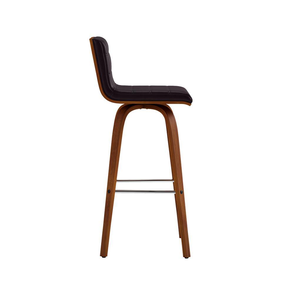 Vienna Contemporary Swivel Bar Stool in Walnut & Brown Leather