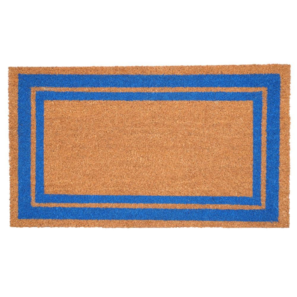 Natural Coir 24" x 36" Rectangular Outdoor Doormat with Blue Border