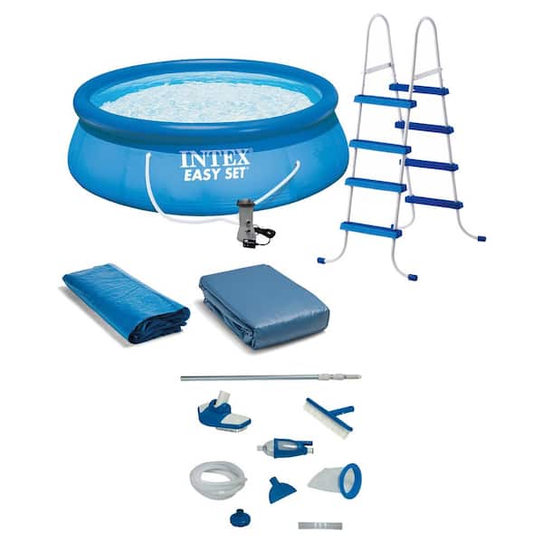 Intex Easy Set 15 ft. Round 48 in. Deep Above Ground Inflatable Pool with Ladder, Pump and Deluxe Pool Maintenance Kit