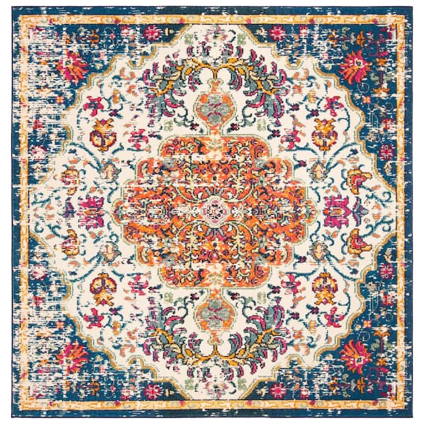 SAFAVIEH Madison Ivory/Orange 5 ft. x 5 ft. Square Border Area Rug