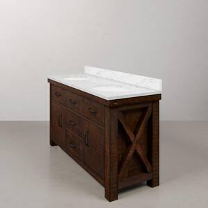 Aberdeen 60 in. W x 22 in. D x 34 in. H Double Sink Bath Vanity in Rustic Sienna with Carrara White Marble Top