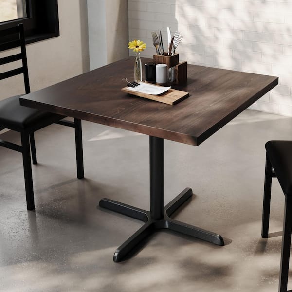 Bennett Contemporary Dark Brown Top/Black Base Wood 36 in. Cast Iron Rust-Resistant Trestle Base Dining Table Seats 4