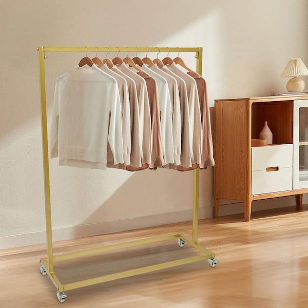 YIYIBYUS Gold Metal Clothes Rack with Wheels 39.4 in. W x 52.7 in
