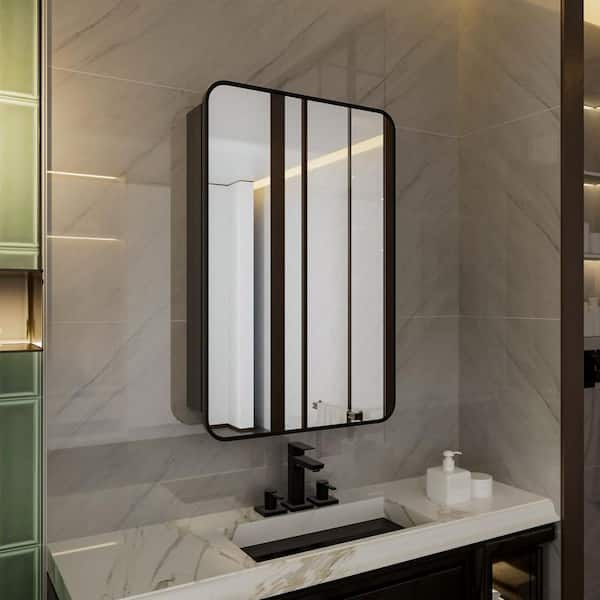 Nebris 20 in. W x 26 in. H Matte Black Rectangular Aluminum Framed Medicine Cabinet with Mirror