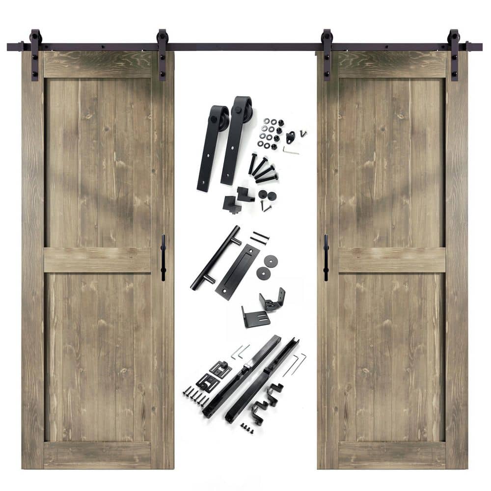 32 in. x 84 in. H-Frame Classic Gray Double Pine Wood Interior Sliding Barn Door with Hardware Kit Non-Bypass price history on PriceWatchPro