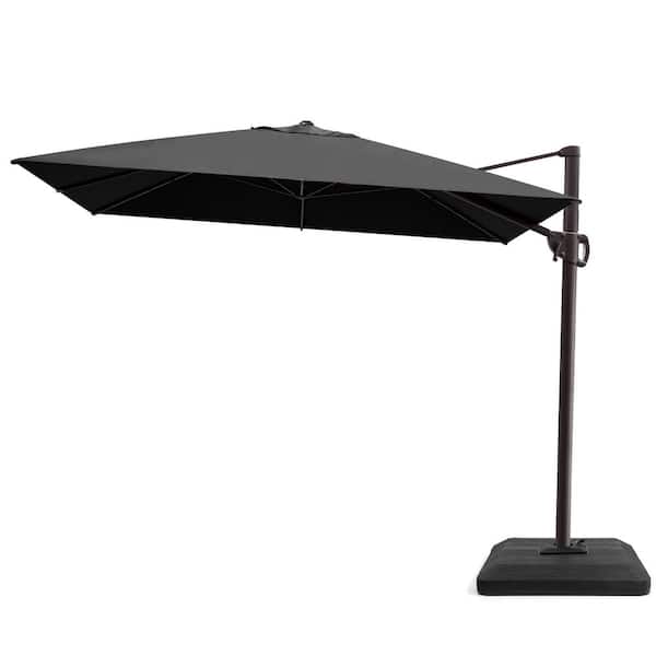 Pellebant 9 ft. x 11.5 ft. Offset Cantilever 360° Rotation Crank Tilt Patio Umbrella with Fillable Base Weights in Black
