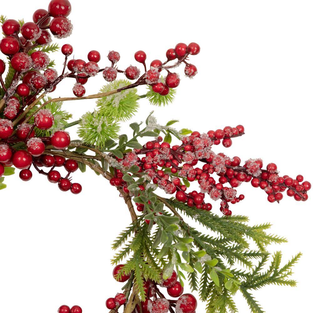Artificial Frosted Red Berry and Pine Christmas Wreath, 16-Inch Unlit