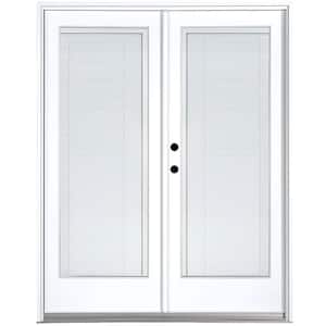 60 in. x 80 in. Fiberglass Smooth White Right-Hand Inswing Hinged Patio Door with Low E Built in Blinds