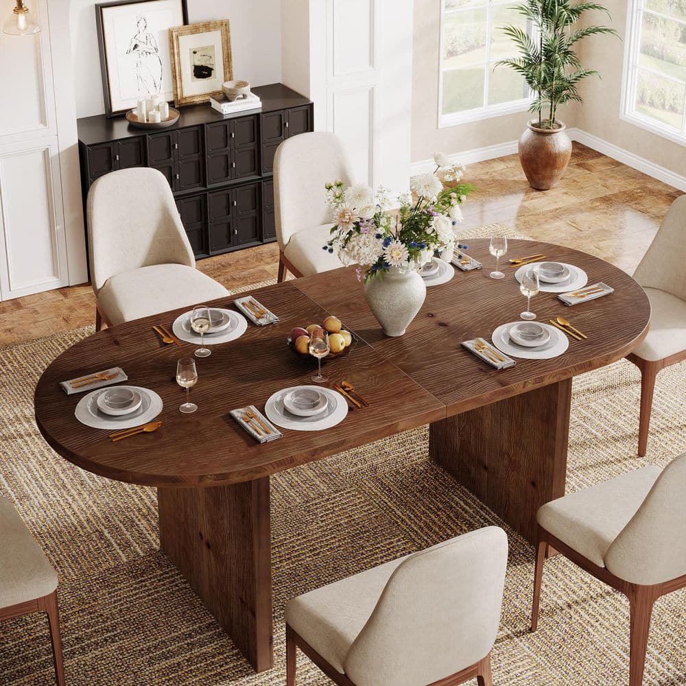 Roessler Farmhouse Walnut Solid Wood 62.99" in. L Double Base Dining Table Seats 6 for Kitchen & Dining Room