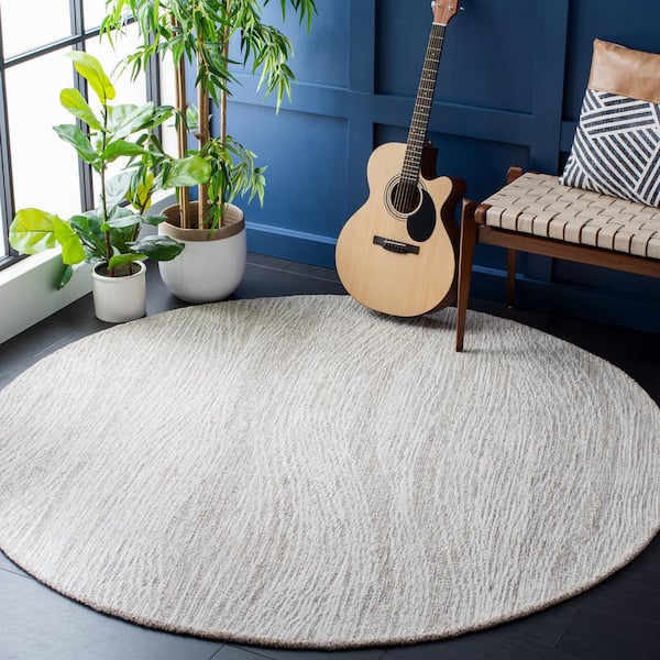 Metro 10 ft. x 10 ft. Round Natural/Ivory Abstract Waves Area Rug