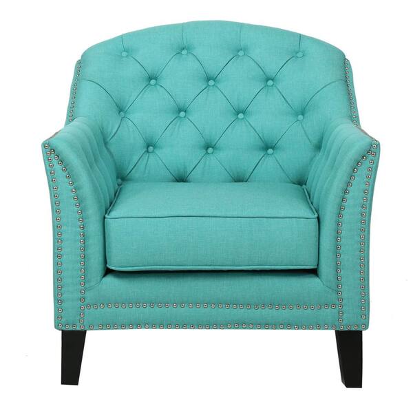 Noble House Lezandro Tufted Teal Fabric Club Chair with Stud Accents