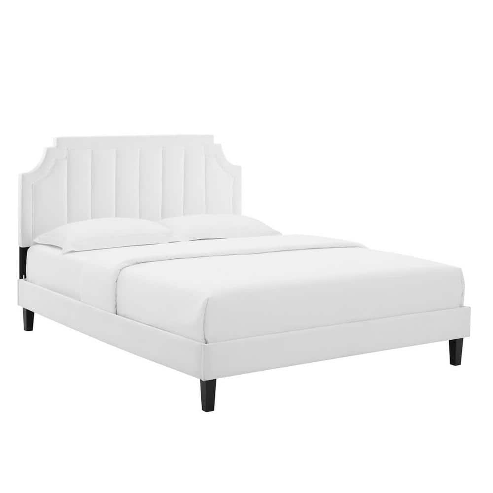 MODWAY Sienna Performance Velvet White Full Platform Bed MOD-6914-WHI ...