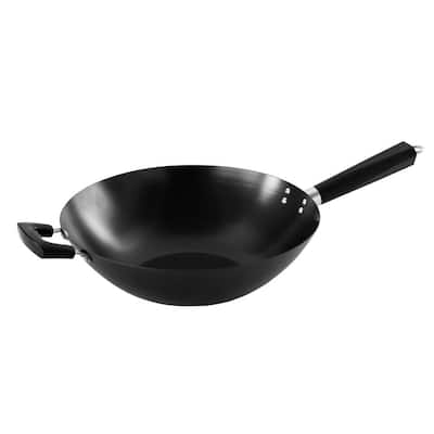 14 in. Carbon Steel Nonstick Coated Wok Frying Pan with Triangle Helper
