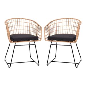 Brown Wicker/Rattan Outdoor Lounge Chair in Black (Set of 2)