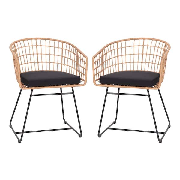 Carnegy Avenue Brown Wicker/Rattan Outdoor Lounge Chair in Black (Set of 2)