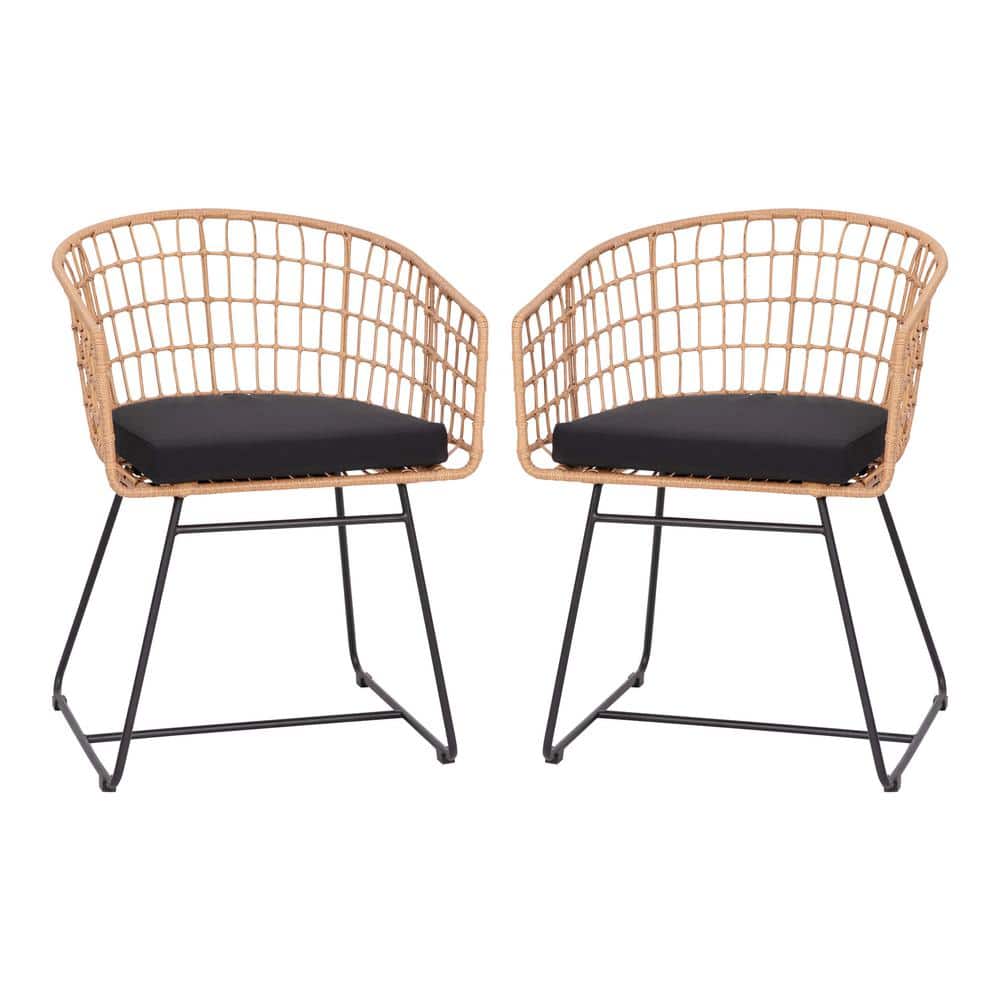 TAYLOR + LOGAN Brown Wicker/Rattan Outdoor Lounge Chair in Black PA