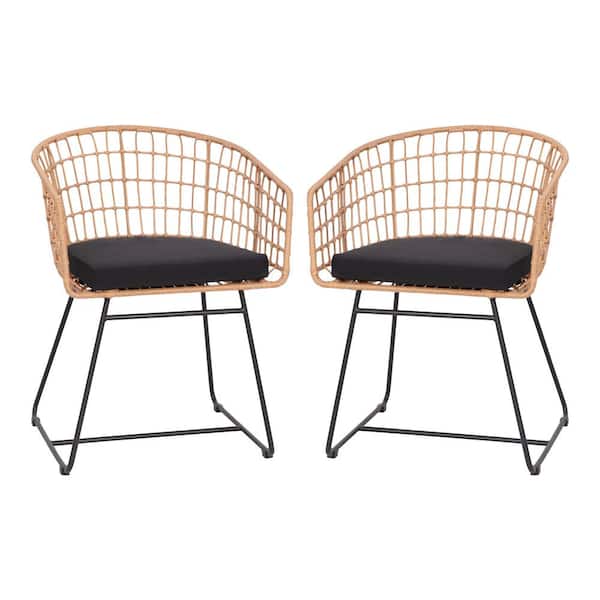 TAYLOR + LOGAN Brown Wicker/Rattan Outdoor Lounge Chair in Black PA