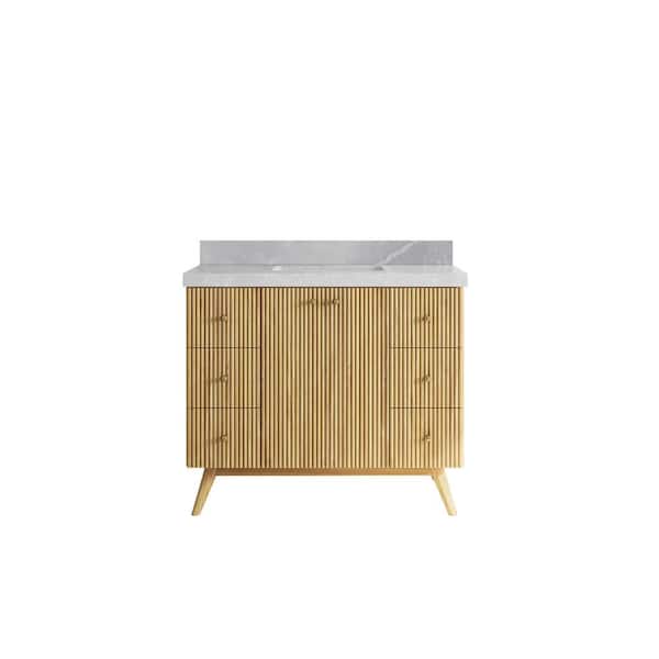 Willow Collections Pasadena Teak 42 in. W x 22 in. D x 36 in. H Single Sink Bath Vanity in Light Teak with 2 in. Pearl Gray Quartz Top