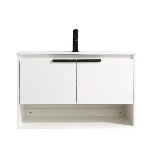 FUNKOL 32 in. W x 18 in. D Ceramics Vanity Top in White with White Rectangular Single Sink