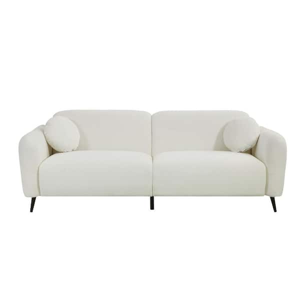 83.9 in. Round Arm Chenille Rectangle Sofa in. Beige for Living Room, Bedroom, and Apartments