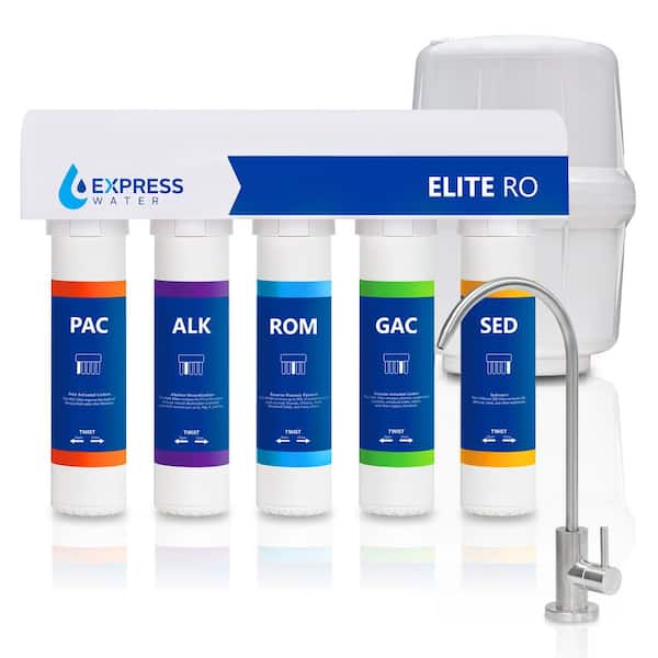 Express Water Elite Reverse Osmosis 9 Stage Alkaline Water Filtration System -Quick Twist Filter Change -Under Sink RO System 100 GPD