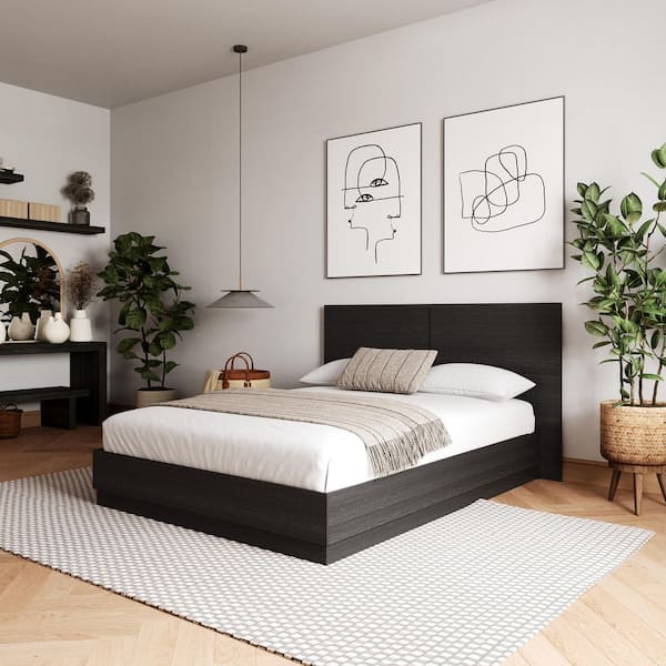 Nexera Milano Black Frame Queen Size Platform Bed with Headboard