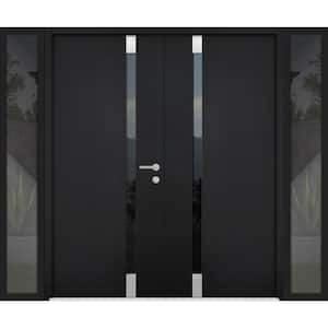 6777 100 in. x 80 in. Left-Hand/Inswing 2 Side Tinted Glass Black Enamel Steel Prehung Front Door with Hardware
