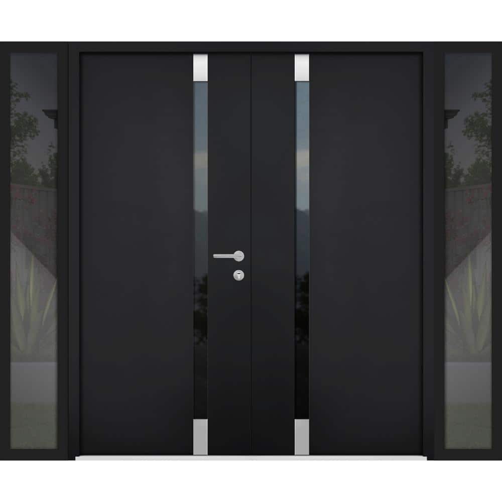 6777 96 in. x 80 in. Right-Hand/Inswing 2 Side Tinted Glass Black Enamel Steel Prehung Front Door with Hardware price history on PriceWatchPro