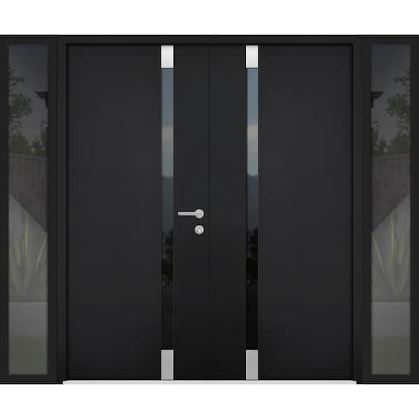 6777 96 in. x 80 in. Right-Hand/Inswing 2 Side Tinted Glass Black Enamel Steel Prehung Front Door with Hardware