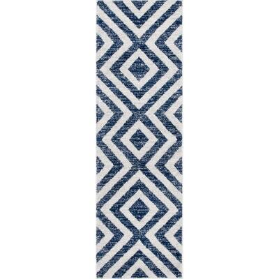 Zadie Geometric Blue 2 ft. x 6 ft. Runner Rug