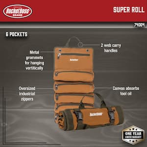 27 in. Super Tool Roll with 6 Zippered Pockets in Brown