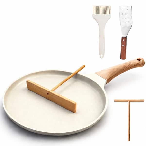 10 in White Granite Coating Nonstick Crepe Pan Set, Flat Skillet Tawa for Pancakes, Tortillas and Dosa