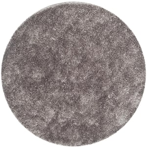 New Orleans Shag Gray 5 ft. x 5 ft. Round Solid Area Rug