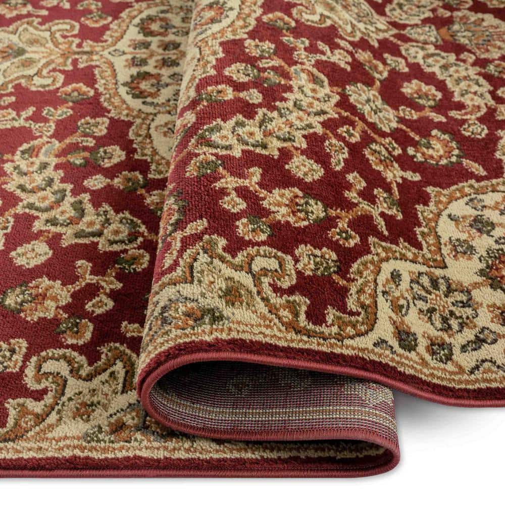 Red and Ivory Medallion Rectangular Synthetic Area Rug, 8' x 10'