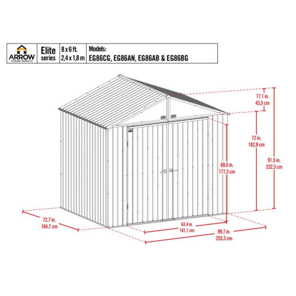 Elite 8x6 Cool Grey Galvanized Steel Storage Shed