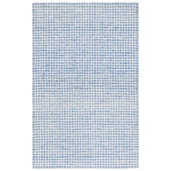 Abstract 6 ft. x 9 ft. Ivory/Blue Grid Geometric Area Rug
