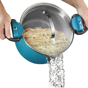 Aqua Blue 5 qt. Non-Stick Aluminum Ti-Ceramic Pasta Pot with Built-In Strainer and Twist N' Lock Handles