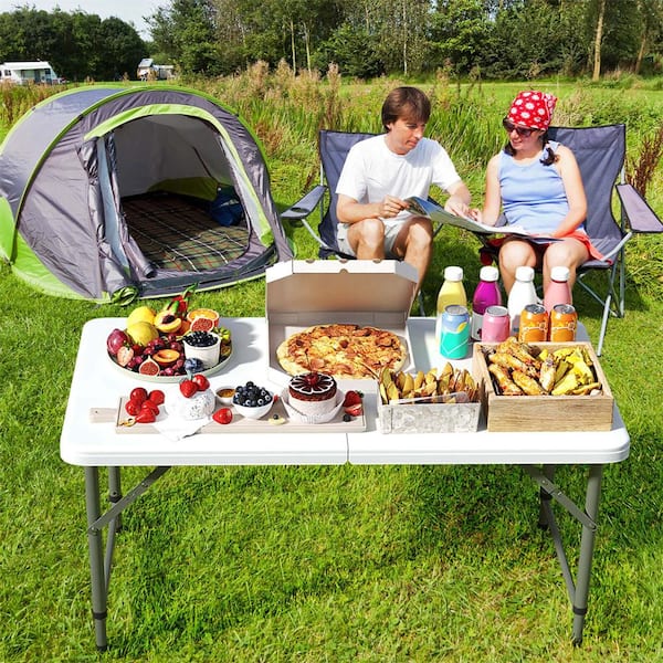 4 ft. Portable Camping Table with HDPE Tabletop and Metal Legs Safety Lock for Party